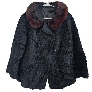 Vintage Miracu Genuine Persian Lamb Fur Mink Collar Swing Jacket 1950s